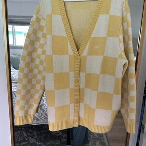 Vans Women's Yellow and Cream Checkered Cardigan